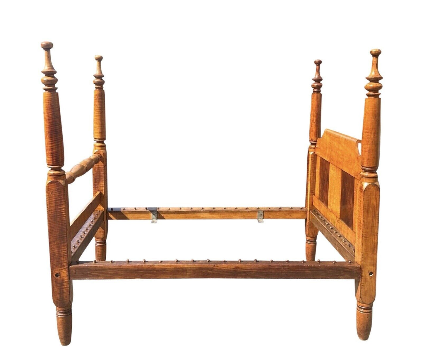 Late 18th Century Antique Federal Tiger Maple & Figured Mahogany Four Poster Bed