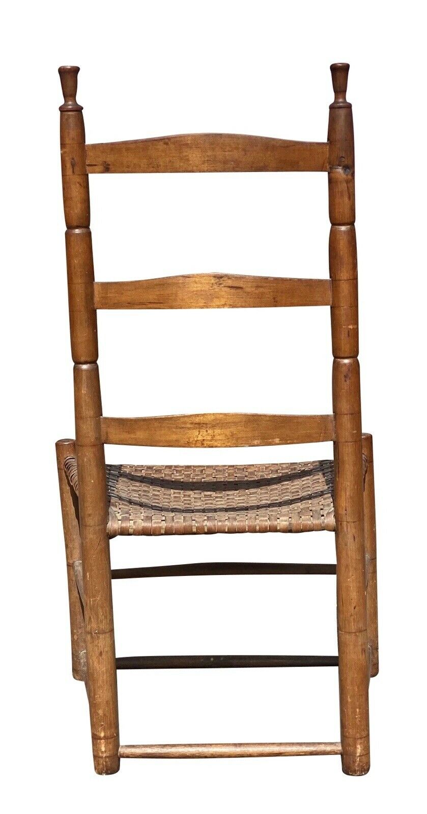 18th C Antique Queen Anne Maple & Ash Ladderback Chair W/ Splint Seat