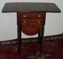 Load image into Gallery viewer, SHERATON STYLE INLAID MAHOGANY WORK TABLE WITH TWIST CARVED LEGS &amp; BASE CABINET