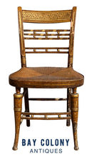 Load image into Gallery viewer, 19th C Antique Sheraton Fancy Paint Thumb Back Chair W/ Rush Seat &amp; Greek Key