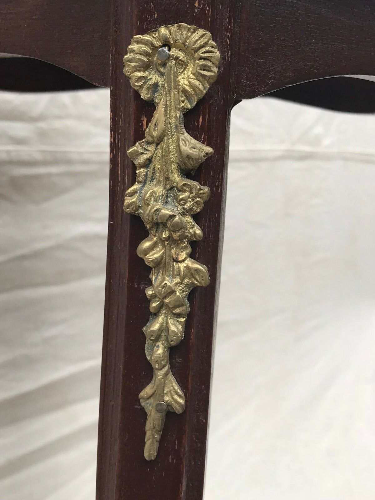 EARLY 20TH C FRENCH LOUIS XV STYLE MARQUETRY END TABLES W/ FLORAL BRASS MOUNTS