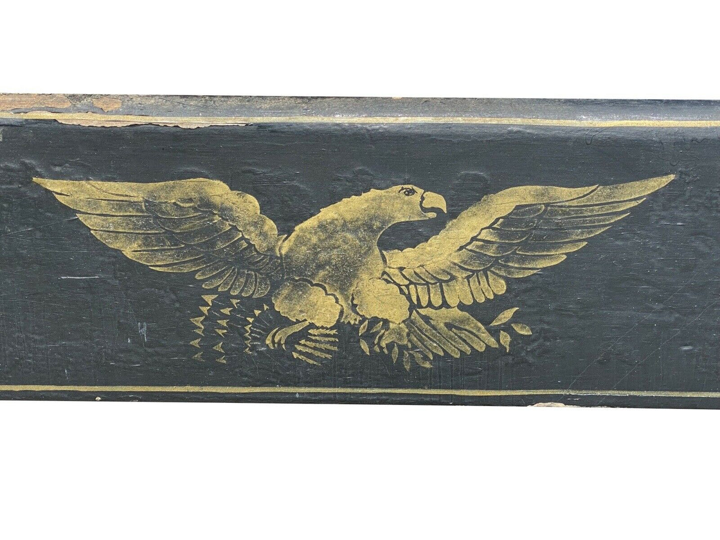 19th C Antique Black Painted Farmhouse / Deacons Bench - 6.5 Feet - Eagle Paint