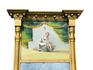 19TH C ANTIQUE FEDERAL REVERSE PAINTED GLASS GOLD GILT TABERNACLE MIRROR