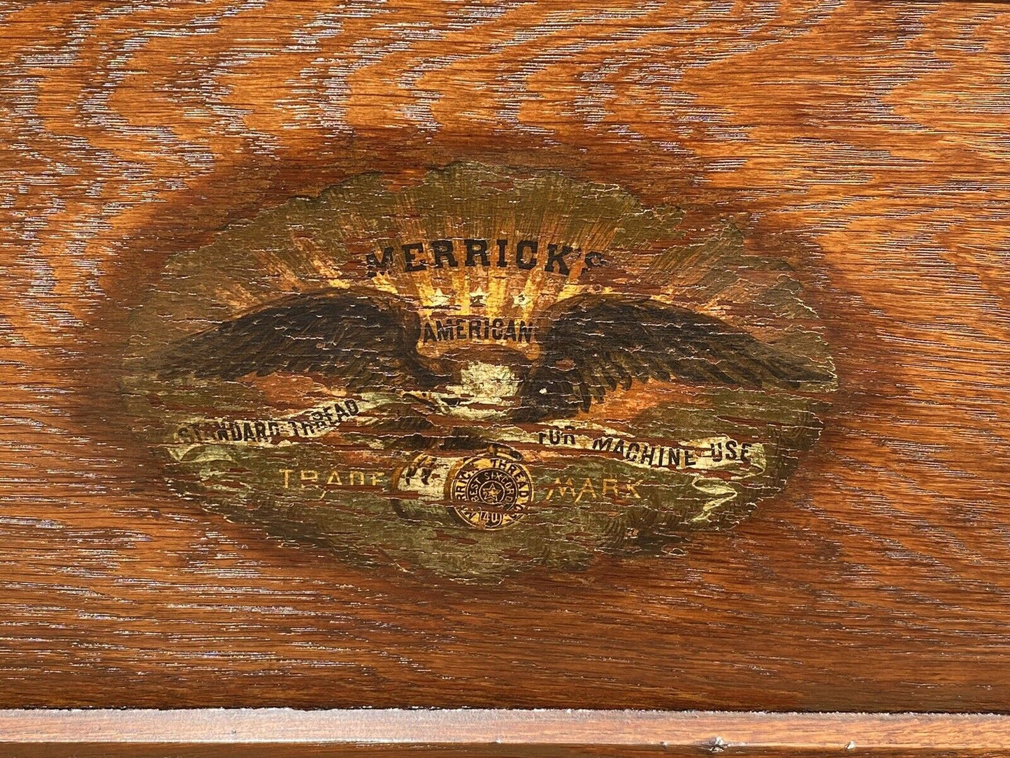 Antique Victorian Oak Six Drawer Merrick's Spool Cabinet - Original Eagle Decals