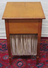 Load image into Gallery viewer, IMPORTANT FEDERAL PERIOD BIRDS EYE MAPLE SEWING TABLE W/ PLEATED FABRIC BAG-LOOK