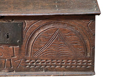Load image into Gallery viewer, 18th C Antique William &amp; Mary Carved Oak Bible Box ~ Dated 1717