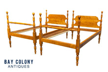 Load image into Gallery viewer, 20th C Chippendale Antique Style Pair of Tiger Maple Cannonball Twin Beds