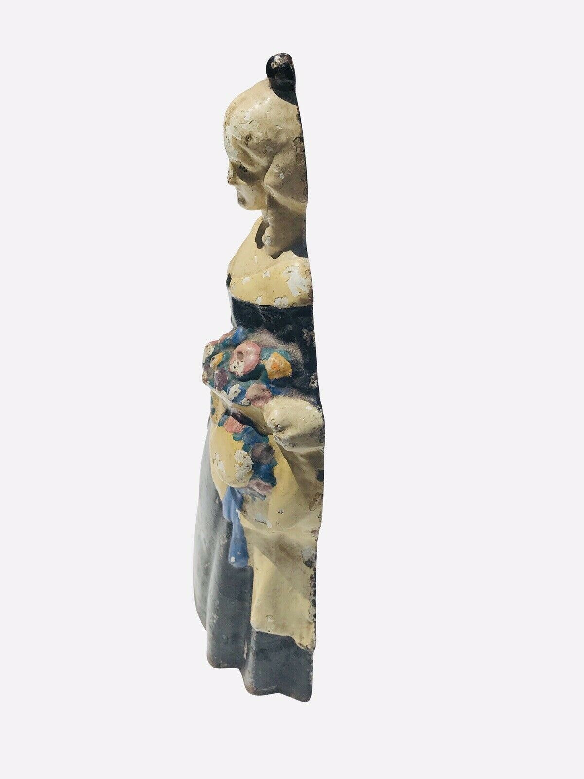 19TH C ANTIQUE VICTORIAN WOMAN CAST IRON DOORSTOP ~ GREAT ORIGINAL PAINT