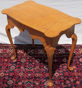 ULTRA HIGH QUALITY SOLID TIGER MAPLE QUEEN ANNE STYLED TEA TABLE ON PAD FEET
