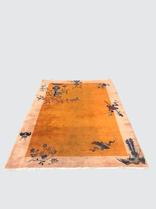ANTIQUE VERY ATTRACTIVE CHINESE ART DECO CARPET WITH VERY RARE GOLD PROGRAM