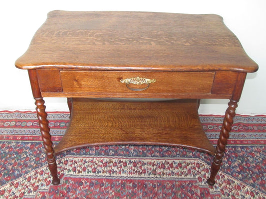 VICTORIAN SOLID TIGER OAK DESK WITH BARLEY TWIST LEGS