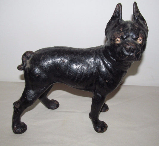 ANTIQUE HUBLEY BOSTON TERRIER DOOR WEIGHT-BEST PAINT SURFACE