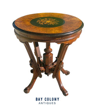 Load image into Gallery viewer, Victorian Renaissance Revival Burled Walnut Floral Marquetry Inlaid Parlor Table