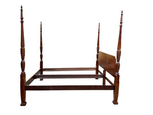 20TH C CHIPPENDALE ANTIQUE STYLE KING SIZE CHERRY RICE CARVED PLANTATION BED