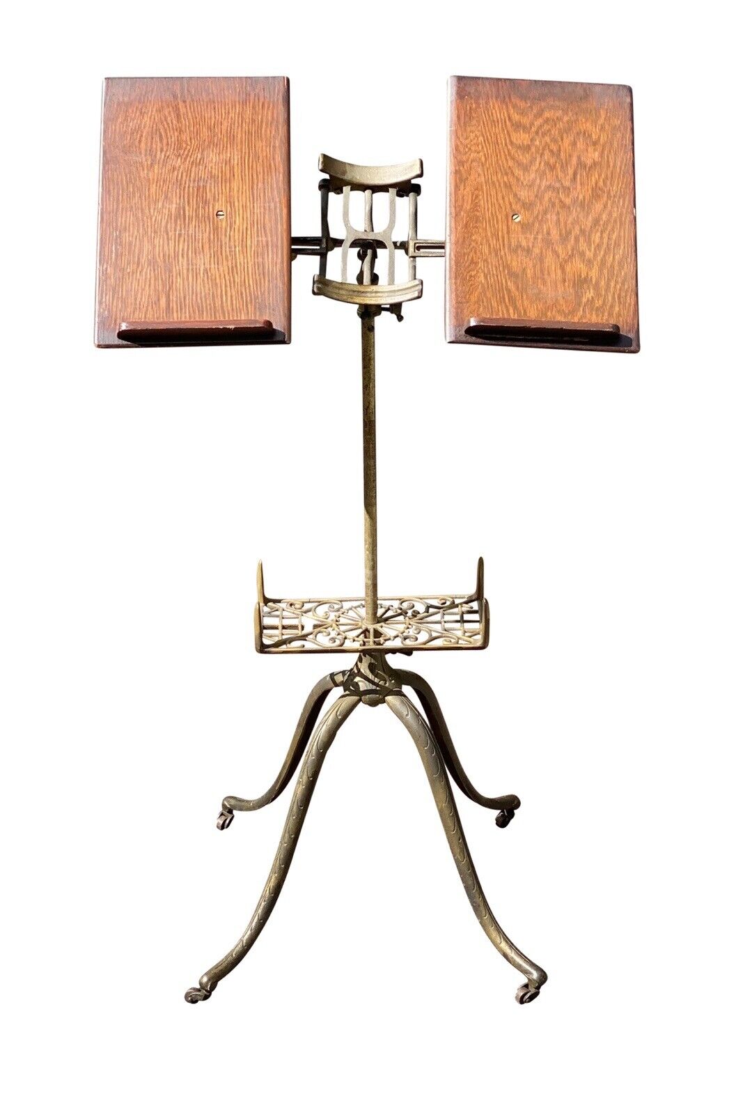 Antique Victorian Brass & Oak Dictionary Stand - Adjustable Height & Book Width