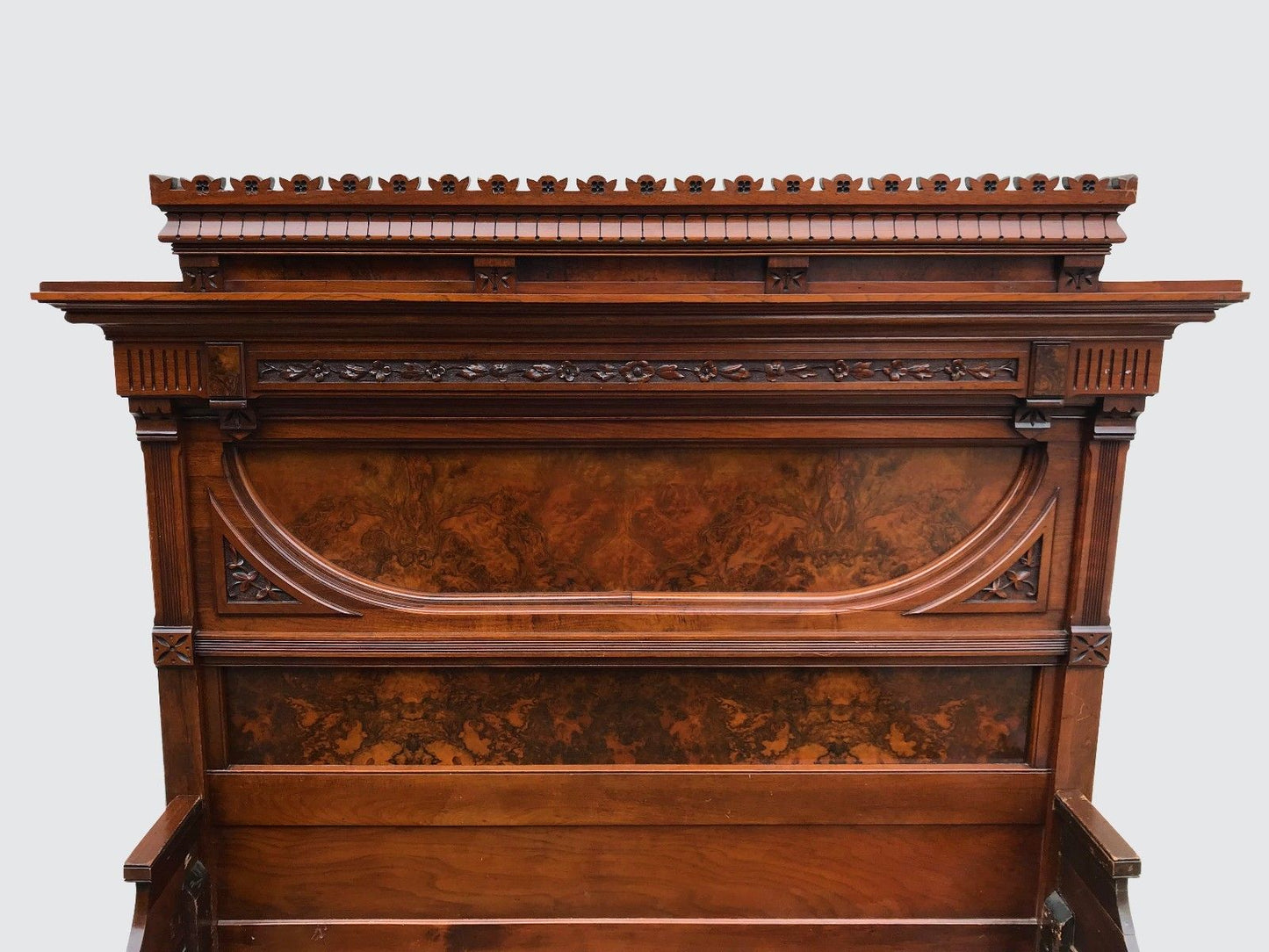 OUTSTANDING BLACK & BURLED WALNUT 2 PC VICTORIAN BEDROOM SET WITH MARBLED TOP