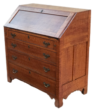 Load image into Gallery viewer, 18TH C. CHIPPENDALE TIGER MAPLE &amp; BIRDS EYE MAPLE SLANT LID SECRETARY DESK