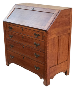 18TH C. CHIPPENDALE TIGER MAPLE & BIRDS EYE MAPLE SLANT LID SECRETARY DESK