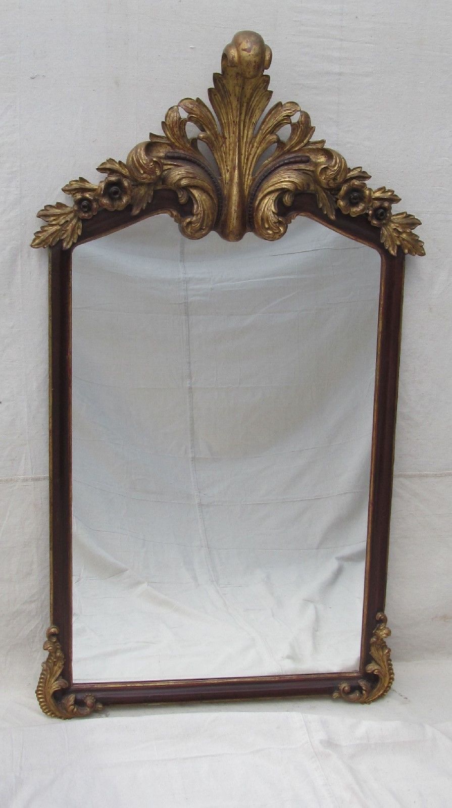 VICTORIAN ROCOCO STYLE ROSEWOOD MIRROR WITH GOLD GILT FLORAL CREST - 62