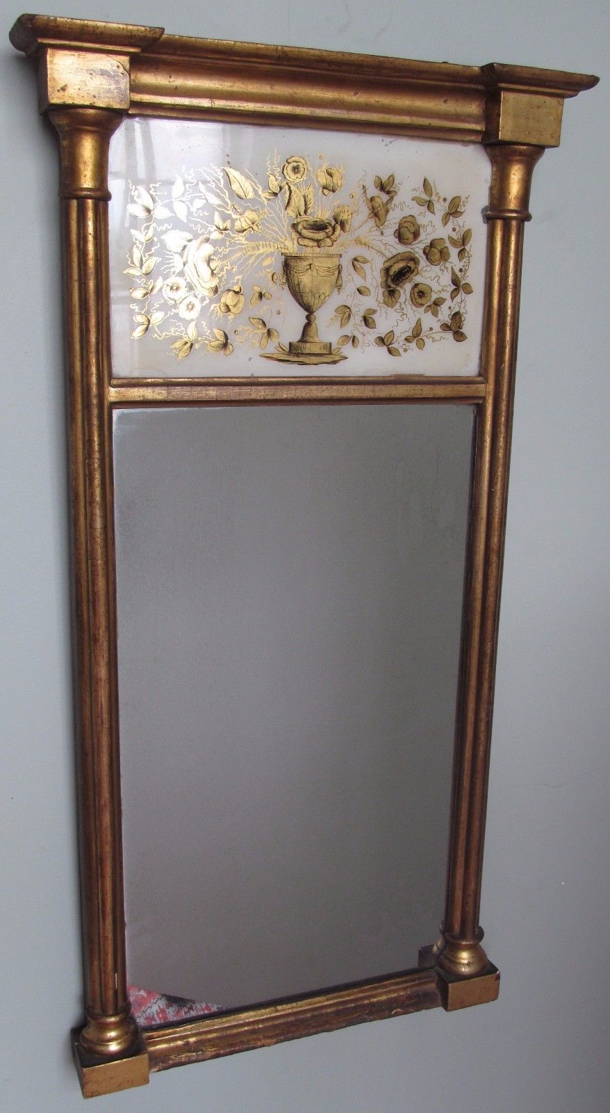 FINE EARLY 19TH CENTURY EGLOMISE PANELED MIRROR BY JOHN DOGGETT ROXSBURY-BOSTON