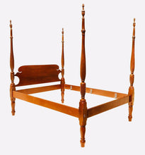 Load image into Gallery viewer, 20TH C SHERATON ANTIQUE STYLE MAHOGANY QUEEN SIZE FOUR POST ROPE CARVED BED