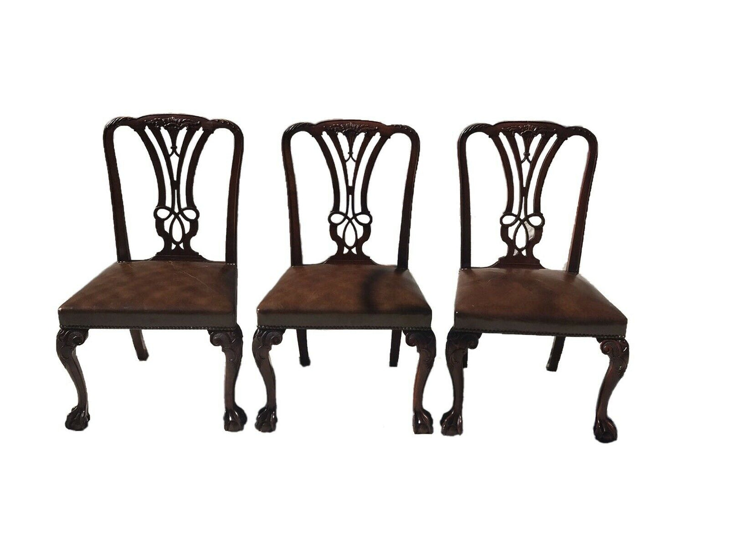 20TH C CHIPPENDALE ANTIQUE STYLE SET OF 6 MAHOGANY DINING CHAIRS