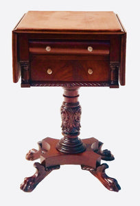 19TH C ANTIQUE CLASSICAL MAHOGANY WORK TABLE / NIGHT STAND