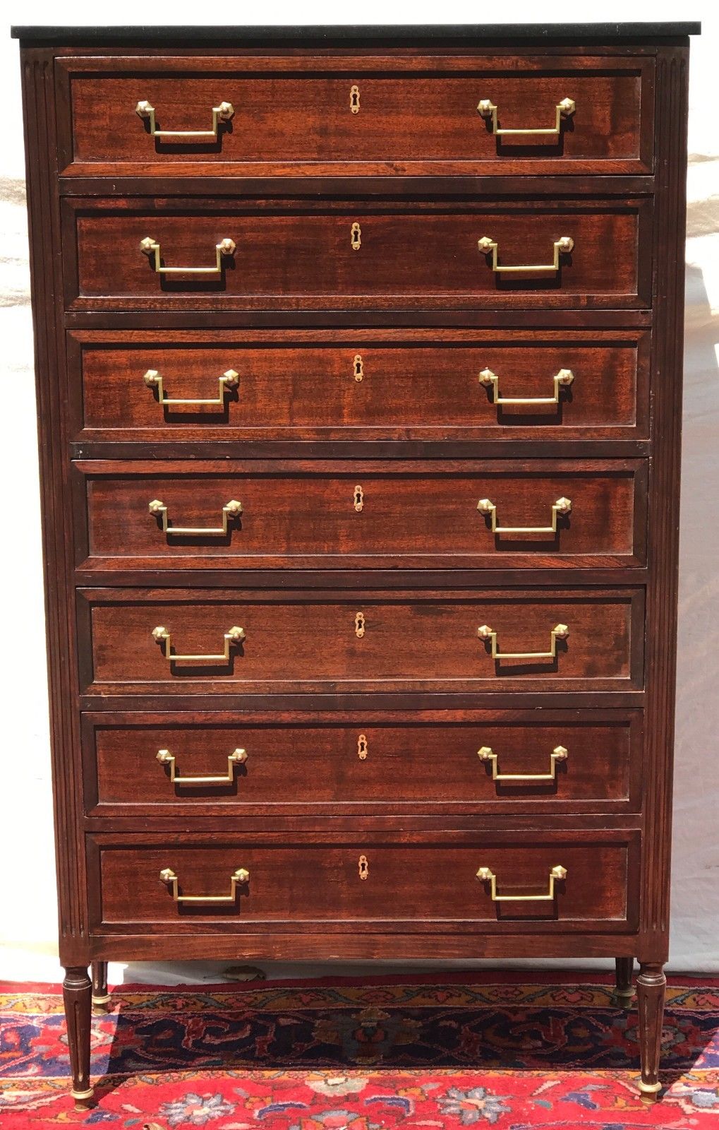 RARE FINE FRENCH DIRECTOIRE STYLED 7 DRAWER MARBLE TOPPED TALL CHEST-PRICE CUT!