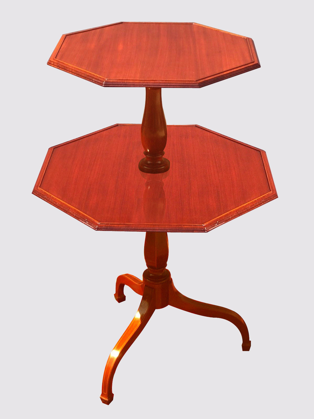 FEDERAL STYLE INLAID MAHOGANY TWO TIER SPADE LEG TABLE BY NATHAN MARGOLIS