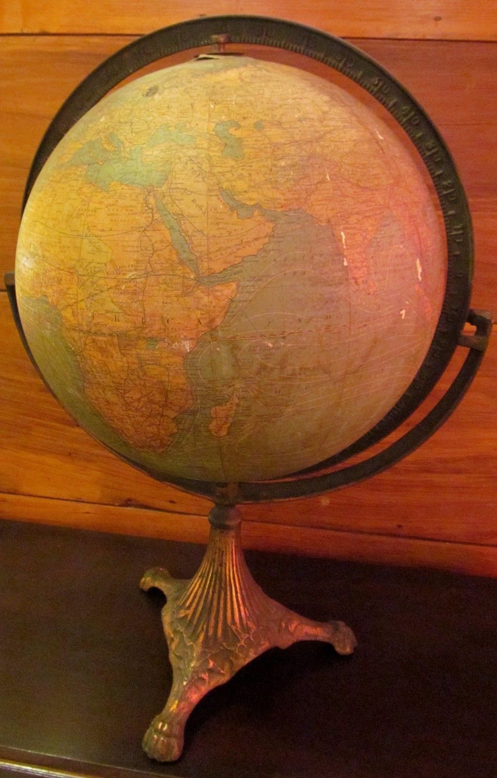 RARE 19TH CENTURY W & AK JOHNSON TERRESTRIAL GLOBE ON BRASS STAND