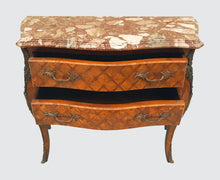Load image into Gallery viewer, FRENCH LOUIS XV STYLED MARBLED TOPPED BOMBE FORMED DRESSER CONSOLE