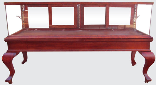 FANCY VICTORIAN BIRCH DISPLAY CASE ON TALL CABRIOLET LEGS