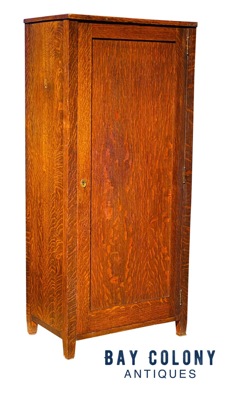 19TH C ANTIQUE VICTORIAN TIGER OAK WARDROBE / CABINET