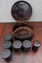 Load image into Gallery viewer, 19th CENTURY SHAKER TOLEWARE SPICE CANISTER SET WITH SIX LIDDED SPICE TIN JARS