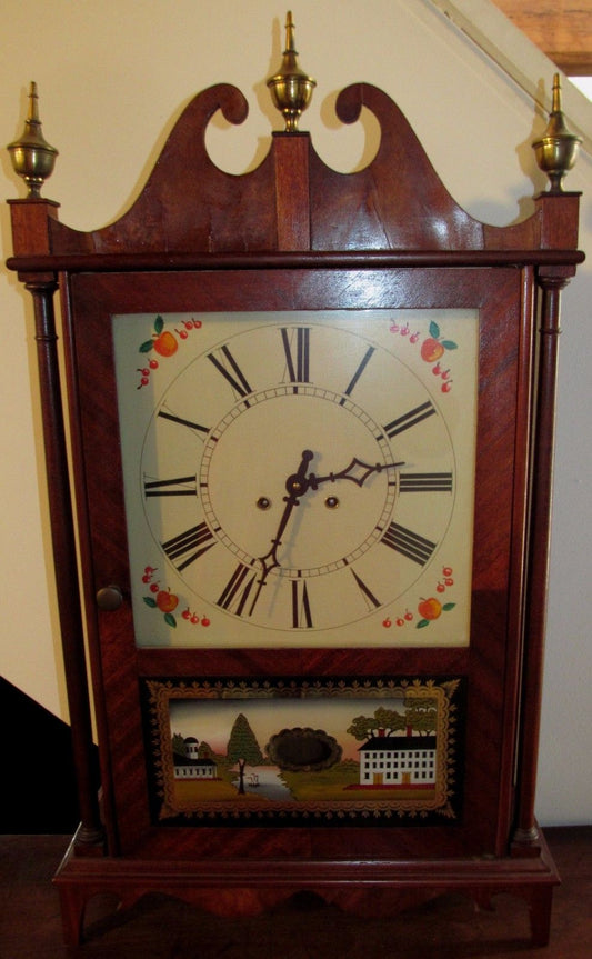 FEDERAL STYLED MAHOGANY REVERSE PAINTED SHELF CLOCK