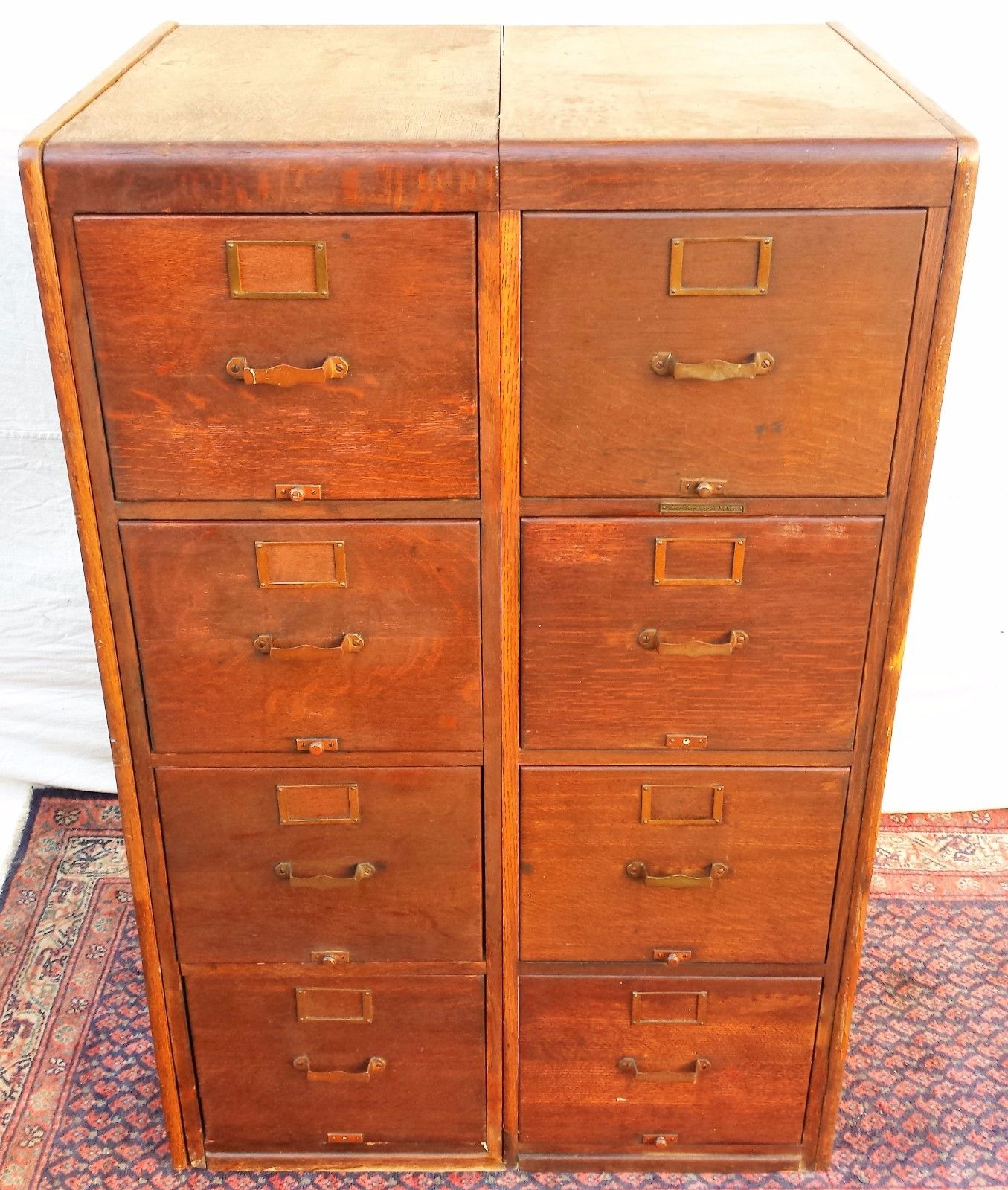 DOUBLE LEGAL SIZED ANTIQUE OAK FILE CABINET BY LIBRARY BUREAU CO