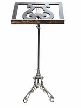 Load image into Gallery viewer, 19TH C ANTIQUE OAK &amp; IRON LYRE SHAPE ADJUSTABLE VICTORIAN MUSIC STAND
