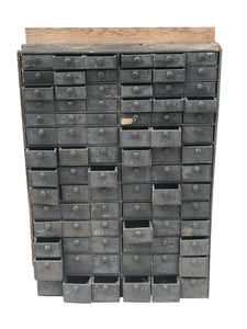 19TH C PRIMITIVE APOTHECARY / GENERAL STORE MAKE-DO 84 DRAWER CABINET