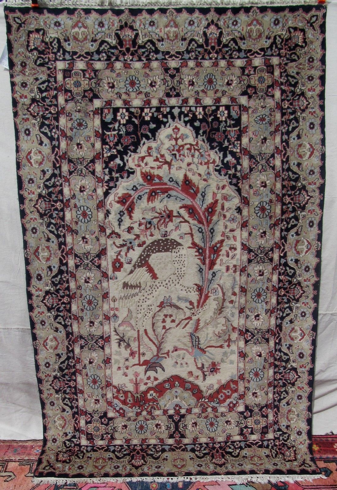 SEMI ANTIQUE PICTORIAL TABRIZ PRAYER ESTATE CARPET 6'10" x 4'1"