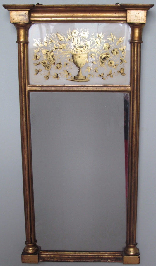 FINE EARLY 19TH CENTURY EGLOMISE PANELED MIRROR BY JOHN DOGGETT ROXSBURY-BOSTON