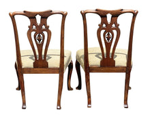 Load image into Gallery viewer, 18th C Antique Pair of Irish Walnut Side Chairs W/ Carved Splat &amp; Trifid Feet