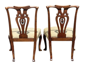 18th C Antique Pair of Irish Walnut Side Chairs W/ Carved Splat & Trifid Feet