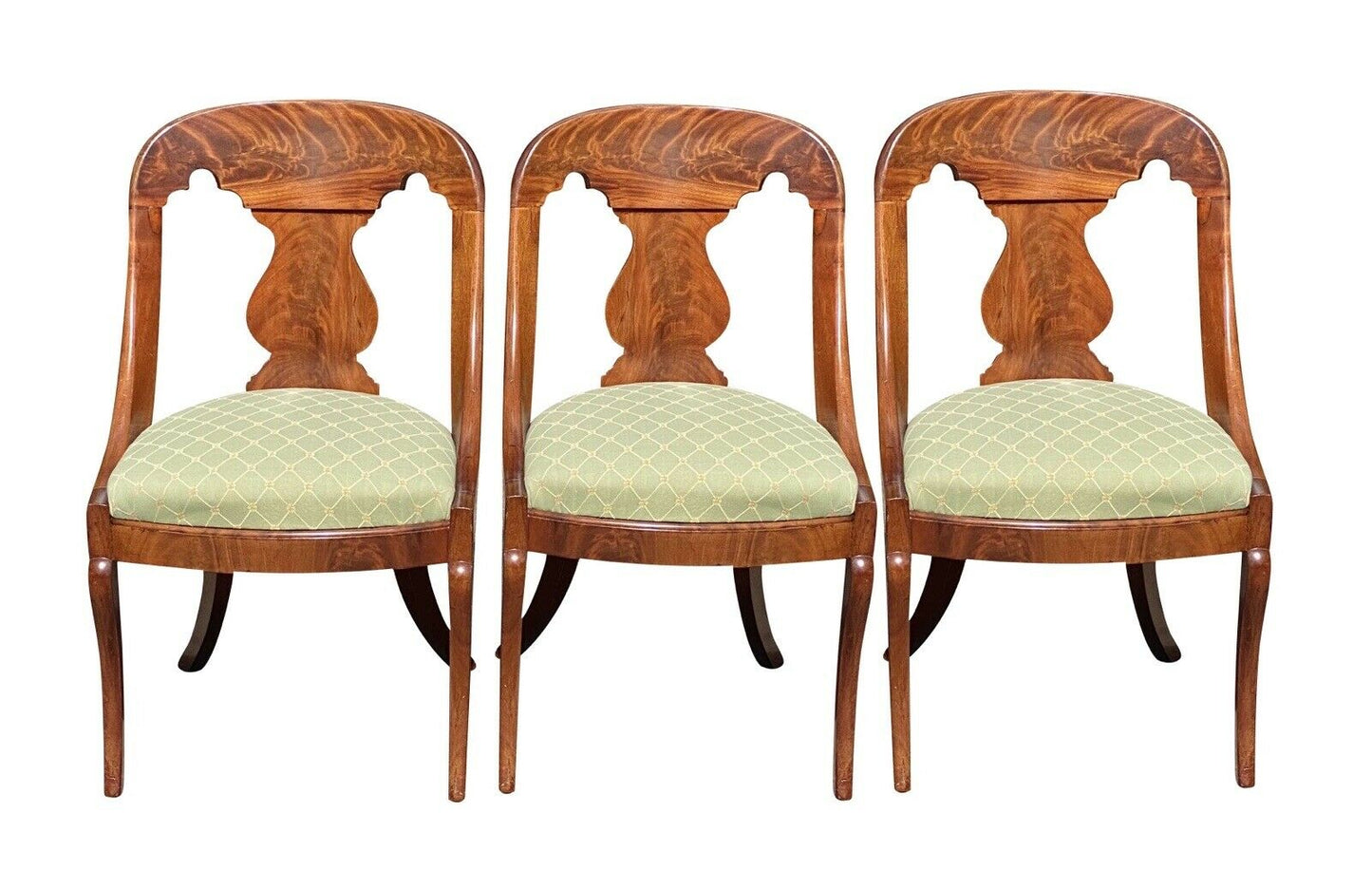 19th C Antique Boston Classical Mahogany Set of 6 Girandole Chairs