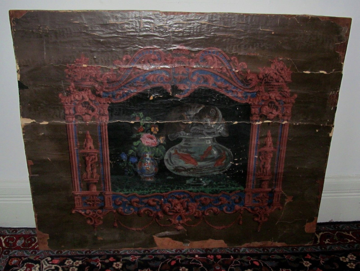 EARLY 19TH CENTURY FEDERAL PERIOD DECORATED FIRE BOARD FIRE PLACE COVER-
