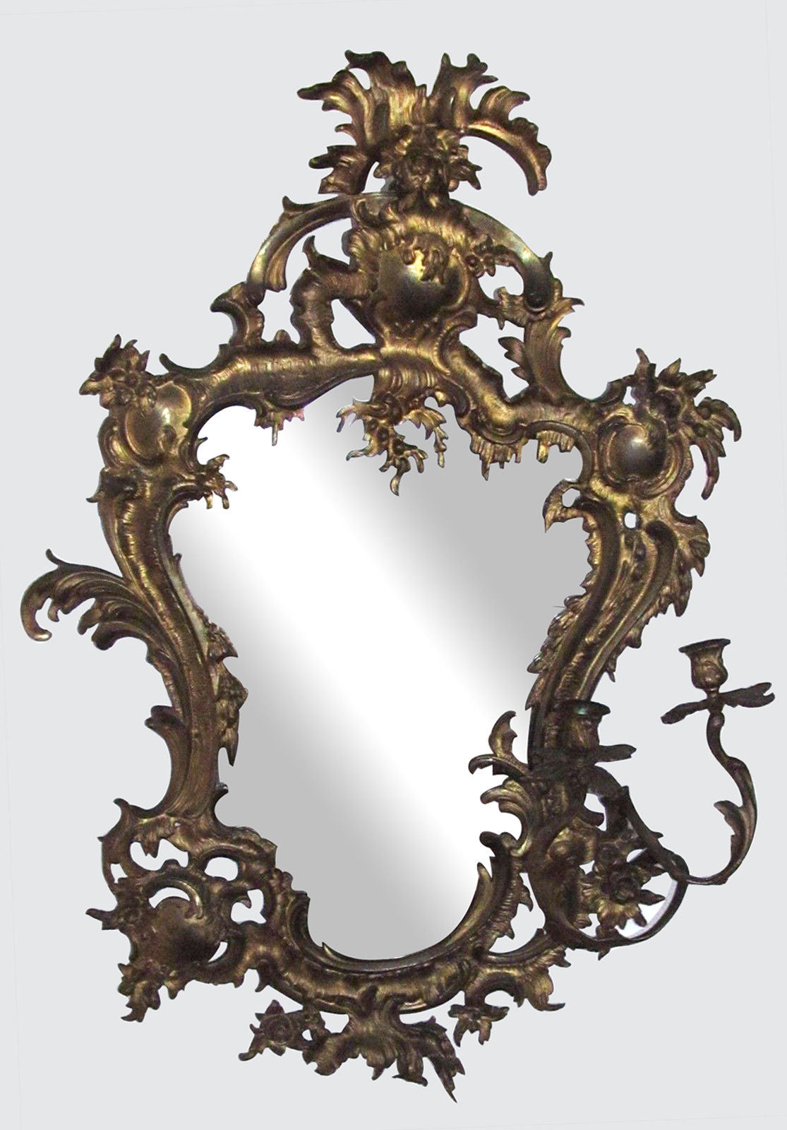 FINE 19TH CT FRENCH BRASS ROCOCO BRASS MIRROR IN NICE GOLD DORE WASH