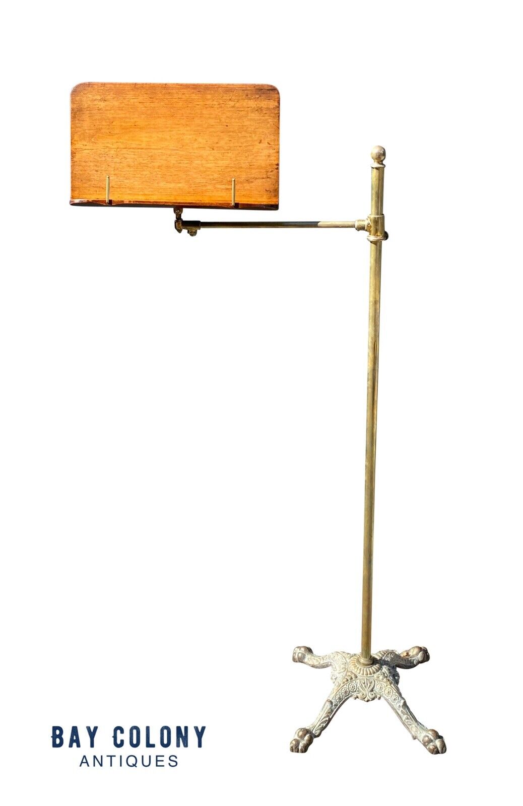 19th C Antique Victorian Mahogany & Brass Adjustable Music Stand