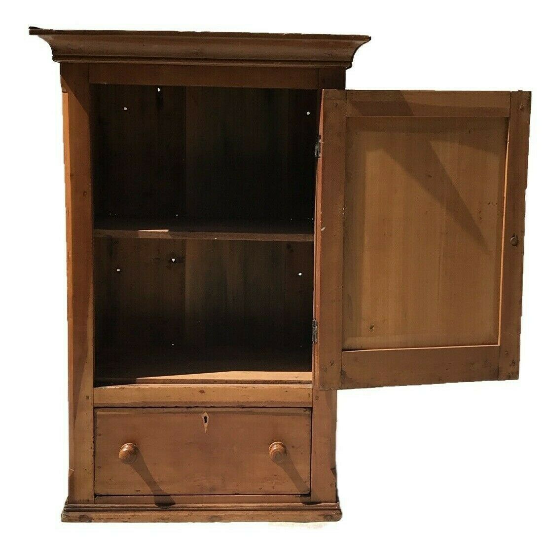 19TH C ANTIQUE FRUITWOOD FEDERAL PERIOD PRIMITIVE HANGING WALL CABINET ~~ PURE