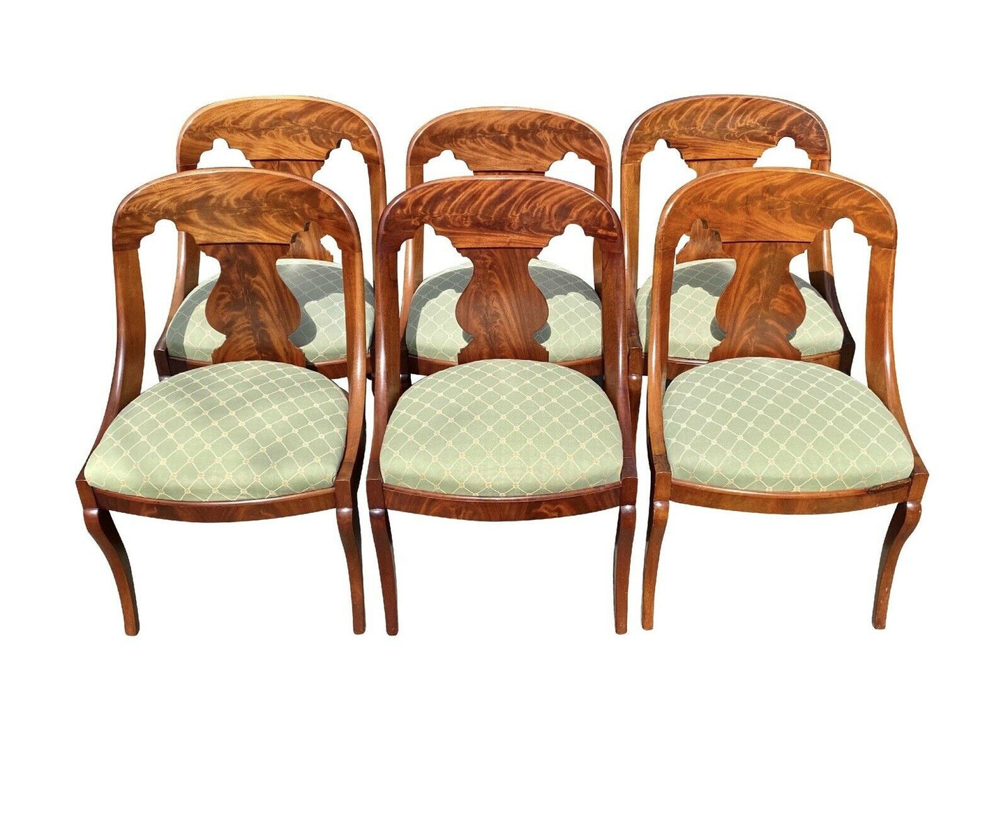 19th C Antique Boston Classical Mahogany Set of 6 Girandole Chairs