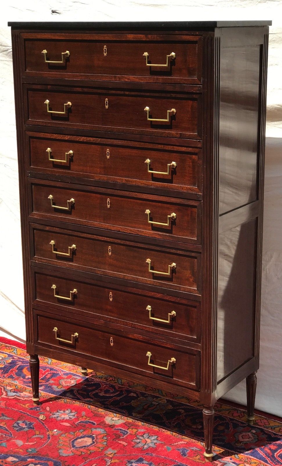 RARE FINE FRENCH DIRECTOIRE STYLED 7 DRAWER MARBLE TOPPED TALL CHEST-PRICE CUT!