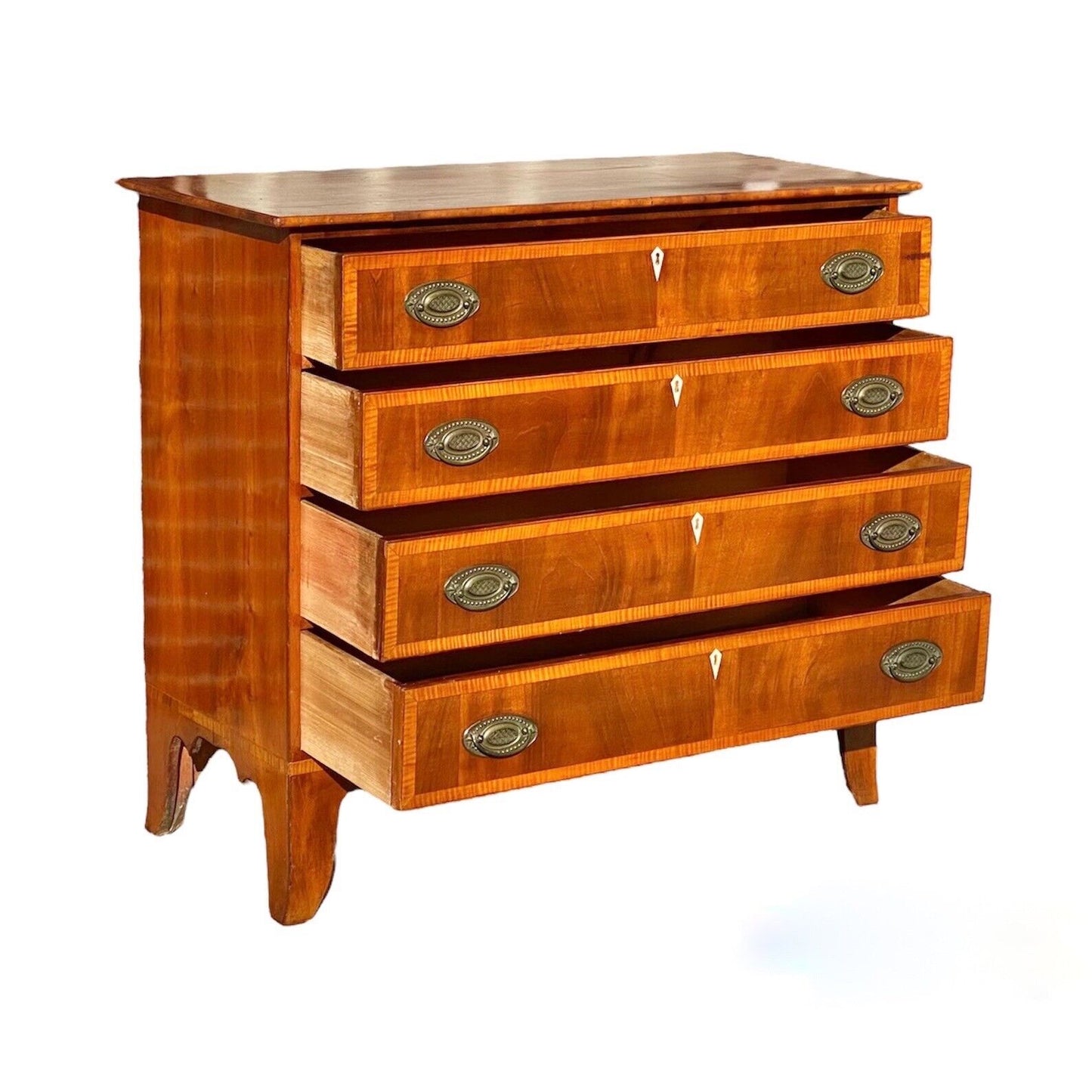 Antique Cherry & Tiger Maple Hepplewhite Chest of Drawers - Spooner & Fitts